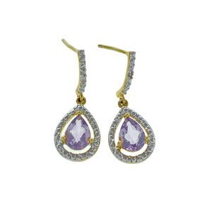 JBX Sterling Silver Gold Plate Purple Amethyst Diamond Accent Dangle Earrings